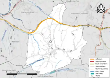 Carte en couleur présentant le réseau hydrographique de la commune