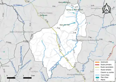 Carte en couleur présentant le réseau hydrographique de la commune