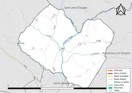 Carte en couleur présentant le réseau hydrographique de la commune