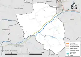 Carte en couleur présentant le réseau hydrographique de la commune