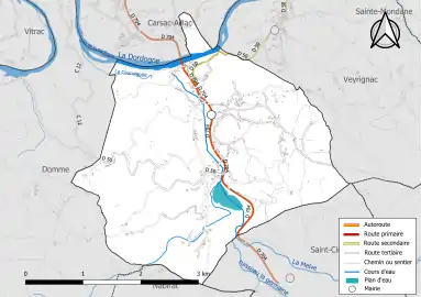 Carte en couleur présentant le réseau hydrographique de la commune