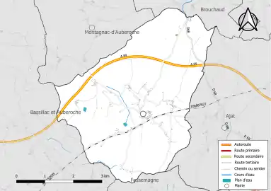 Carte en couleur présentant le réseau hydrographique de la commune