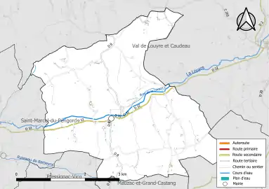 Carte en couleur présentant le réseau hydrographique de la commune