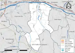 Carte en couleur présentant le réseau hydrographique de la commune