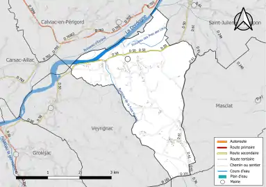 Carte en couleur présentant le réseau hydrographique de la commune