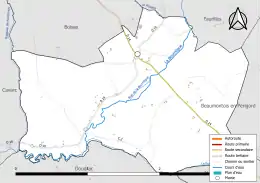 Carte en couleur présentant le réseau hydrographique de la commune