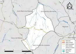 Carte en couleur présentant le réseau hydrographique de la commune