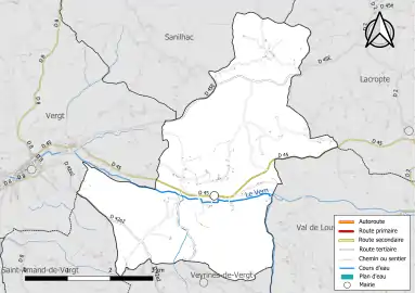 Carte en couleur présentant le réseau hydrographique de la commune