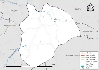 Carte en couleur présentant le réseau hydrographique de la commune