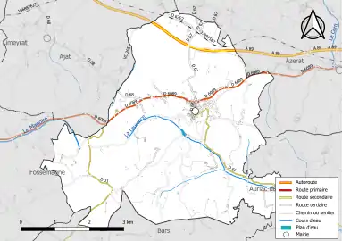 Carte en couleur présentant le réseau hydrographique de la commune