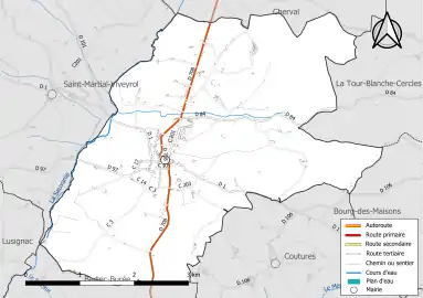 Carte en couleur présentant le réseau hydrographique de la commune