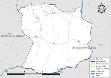 Carte en couleur présentant le réseau hydrographique de la commune