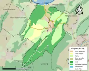 Carte en couleurs présentant l'occupation des sols.