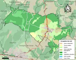 Carte en couleurs présentant l'occupation des sols.