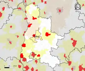 Localisation de l'aire d'attraction de Crest dans le département de la Drôme.