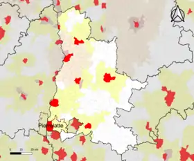 Localisation de l'aire d'attraction de Pierrelatte dans le département de la Drôme.