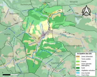 Carte en couleurs présentant l'occupation des sols.