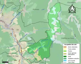 Carte en couleurs présentant l'occupation des sols.