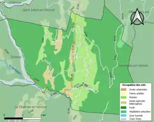 Carte en couleurs présentant l'occupation des sols.