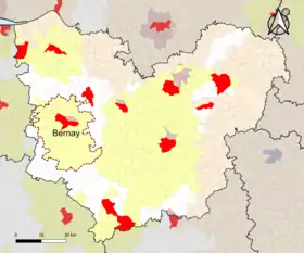 Localisation de l'aire d'attraction de Bernay dans le département de l'Eure.