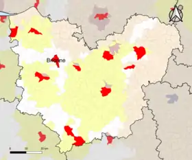 Localisation de l'aire d'attraction de Brionne dans le département de l'Eure.