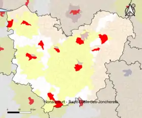 Localisation de l'aire d'attraction de Nonancourt - Saint-Lubin-des-Joncherets dans le département de l'Eure.