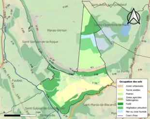 Carte en couleurs présentant l'occupation des sols.