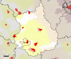 Localisation de l'aire d'attraction de Brou dans le département d'Eure-et-Loir.