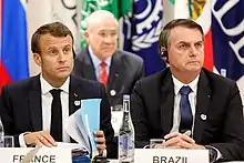 Emmanuel Macron et Jair Bolsonaro au sommet du G20 à Osaka (Japon) - le 28 juin 2019