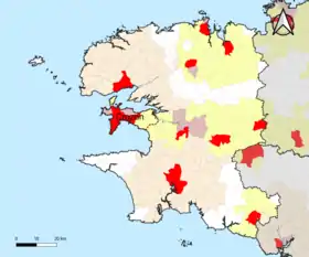 Localisation de l'aire d'attraction de Crozon dans le département du Finistère.