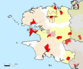 Localisation de l'aire d'attraction de Landivisiau dans le département du Finistère.