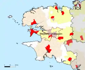 Localisation de l'aire d'attraction de Pleyben dans le département du Finistère.