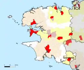 Localisation de l'aire d'attraction de Quimperlé dans le département du Finistère.