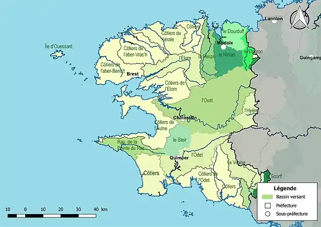 Les principaux bassins versants du Finistère.