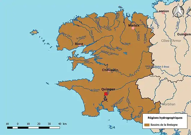 Le Finistère est entièrement inclus dans une seule région hydrographique.