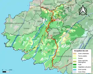 Carte en couleurs présentant l'occupation des sols.