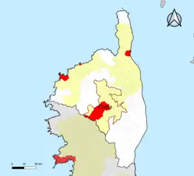 Localisation de l'aire d'attraction de Corte dans le département de la Haute-Corse.