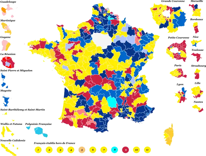 Nuance politique des candidats élus à l'issue du premier ou du second tour.