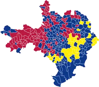 Nuance politique des candidats arrivés en tête dans chaque commune au 2e tour.