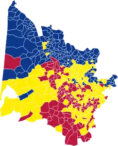 Nuance politique des candidats arrivés en tête dans chaque commune au 2e tour.