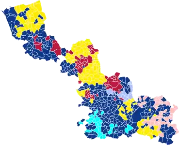 Nuance politique des candidats arrivés en tête dans chaque commune au 2e tour.