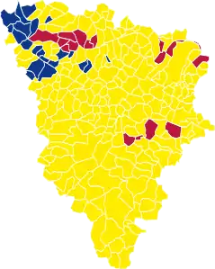 Nuance politique des candidats arrivés en tête dans chaque commune au 2e tour.