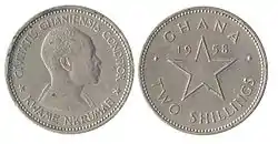 Pièce de 2 shillings en cupronickel, buste de Kwame Nkrumah (1958).