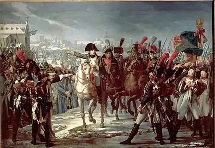 Napoléon harangue le 2e corps de la Grande-Armée sur le pont de Lech à Augsbourg (1808), Versailles, musée de l'Histoire de France.