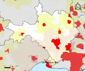 Localisation de l'aire d'attraction du Grau-du-Roi dans le département du Gard.