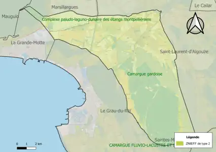 Carte des ZNIEFF de type 2 sur la commune.