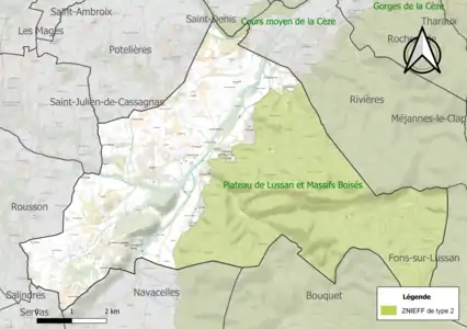 Carte des ZNIEFF de type 2 sur la commune.