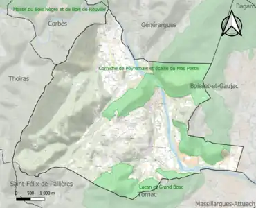 Carte des ZNIEFF de type 1 sur la commune.