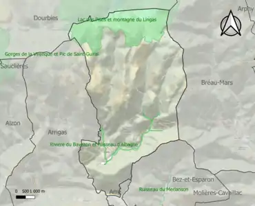 Carte des ZNIEFF de type 1 sur la commune.