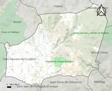 Carte de la ZNIEFF de type 1 sur la commune.